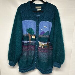 Teal Scenic Design Cardigan